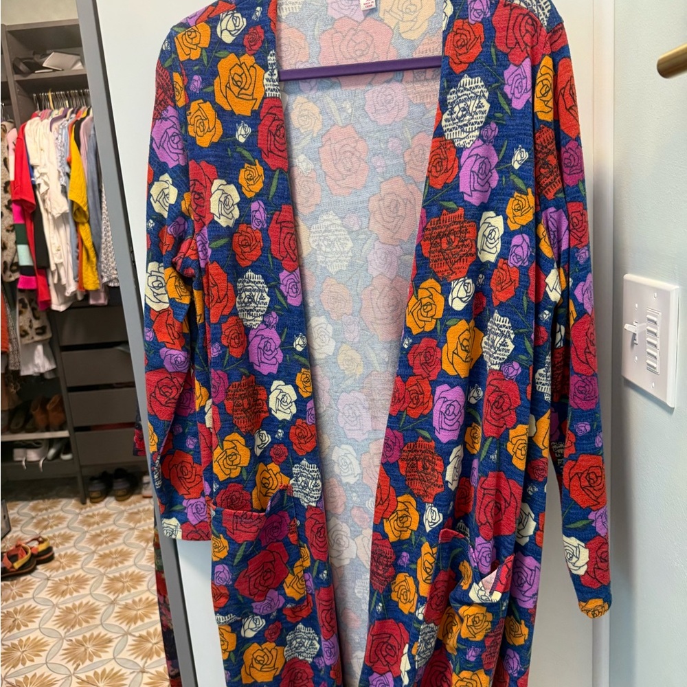 LuLaRoe Vibrant Rose Pattern Cardigan